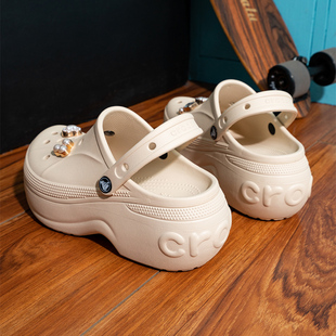 CROCS骆驰洞洞鞋女鞋厚底凉拖鞋2025新款贝拉外穿包头鞋沙滩鞋子
