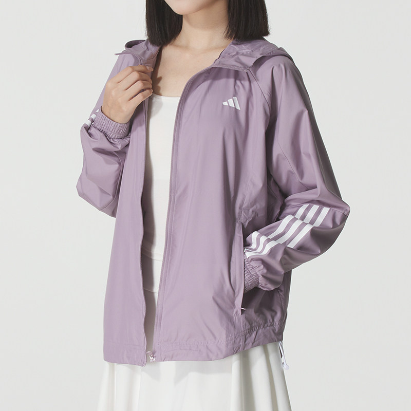 阿迪达斯女装 2025秋季新款运动服梭织外套女士休闲户外连帽夹克