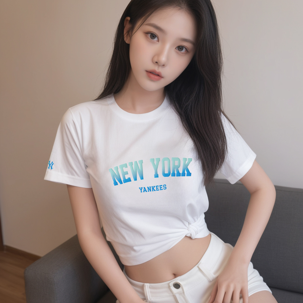 MLB官方 圆领短款短袖女装半截袖时尚印花休闲运动T恤宽松上衣