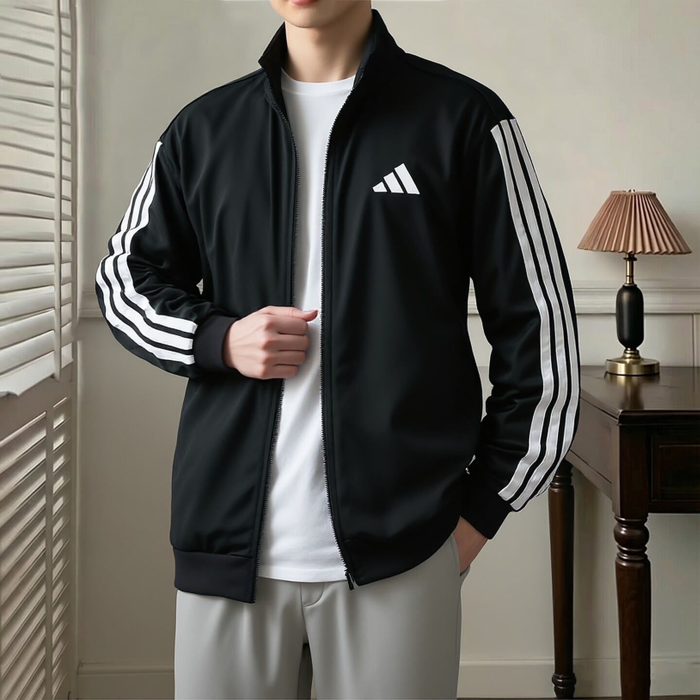 幸运叶子丨Adidas阿迪达斯立领外套男装春秋立领运动服休闲夹克