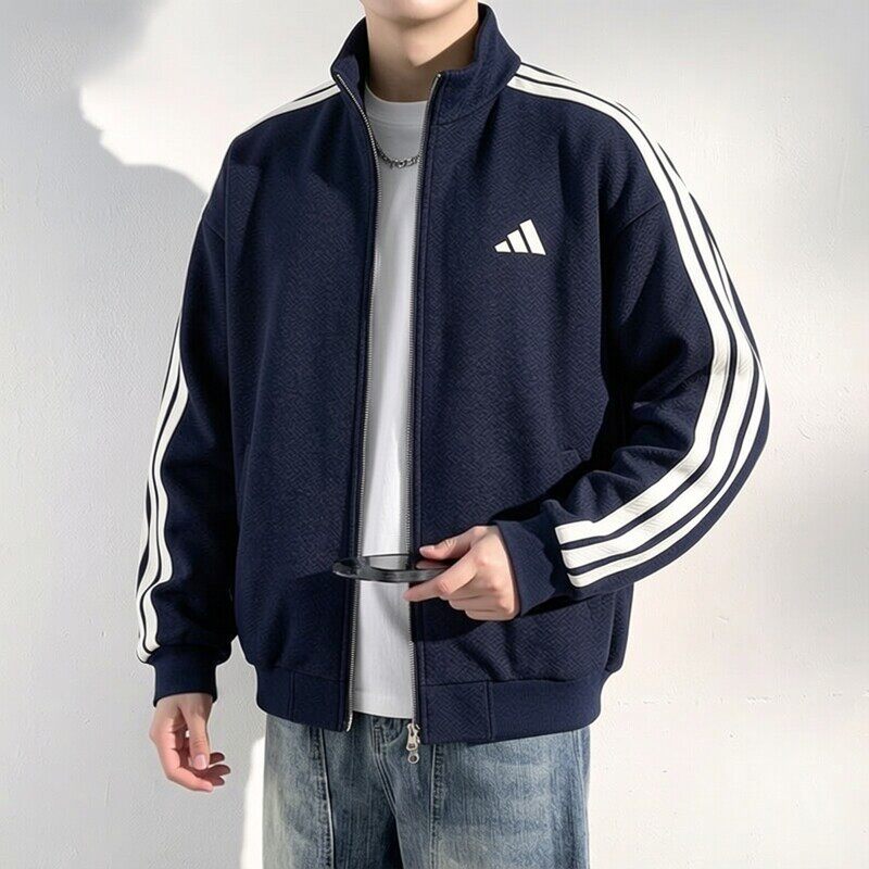 阿迪达斯立领外套男春季新款运动服男士正品蓝色宽松休闲针织夹克