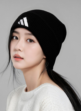 阿迪达斯黑色针织帽25秋冬新款男帽女帽保暖休闲绒线帽冷帽HS9765