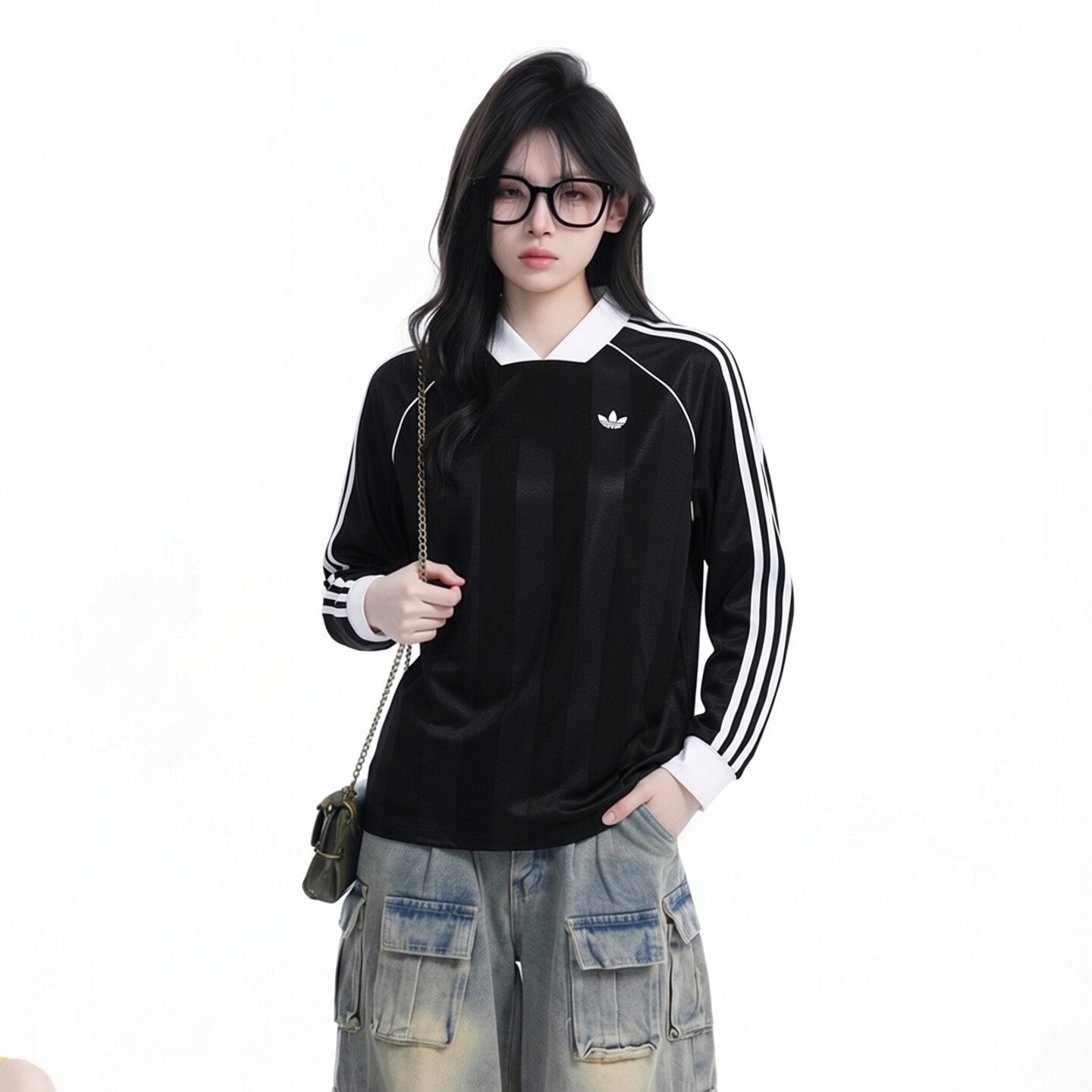 阿迪达斯三叶草女装官方正品26夏季新款打底衫运动服黑色长袖T恤