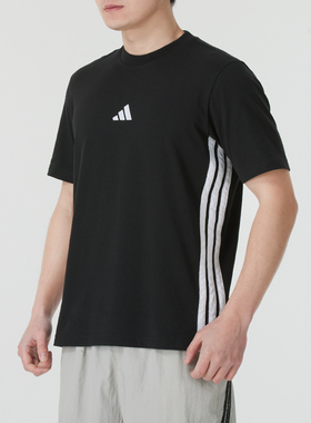 阿迪达斯短袖男2025新款三条纹正品运动半袖男士纯棉T恤衫JY8564