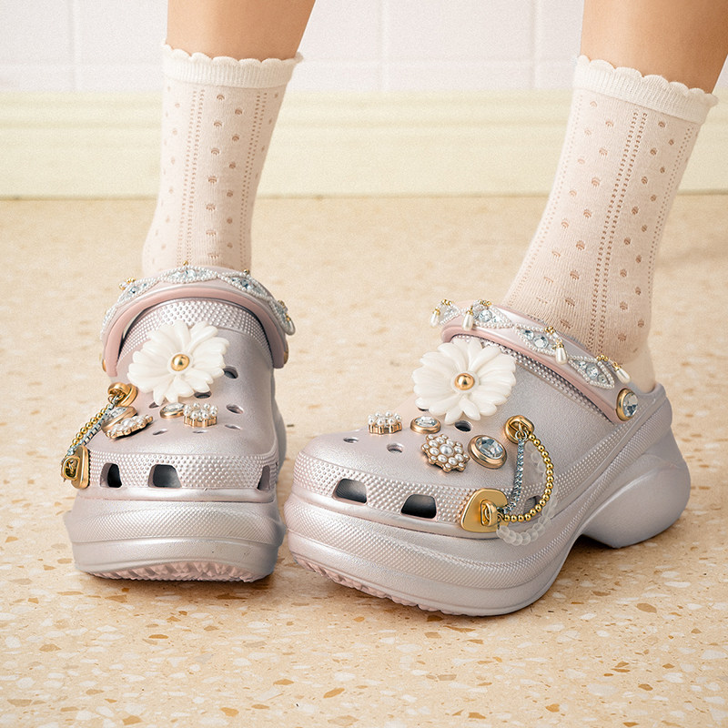 Crocs卡骆驰小鲸鱼璀璨珠花洞洞鞋女鞋厚底显高凉鞋户外沙滩拖鞋