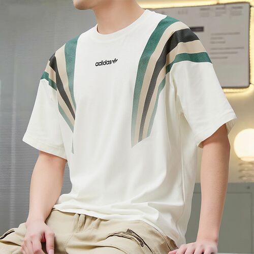 阿迪达斯短袖男2026夏季新款运动复古圆领撞色拼接休闲T恤KW2016