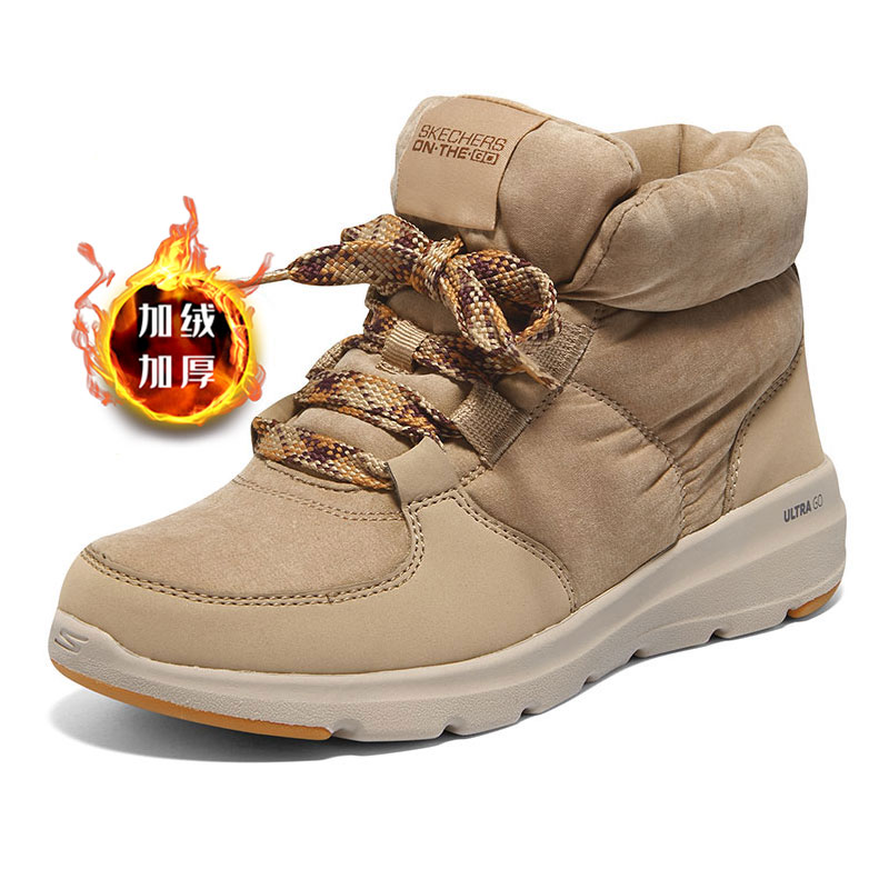 斯凯奇女鞋2025冬季加绒保暖棉鞋靴子高帮潮流面包鞋休闲老爹鞋