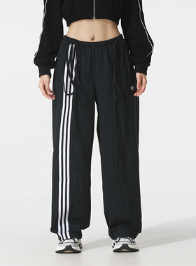 阿迪达斯三叶草降落伞运动裤女装2025春秋新款宽松梭织长裤JV9727