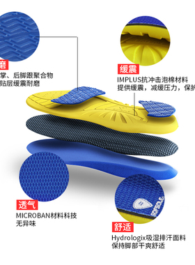 sofsole舒足速乐跑步鞋垫男女透气加厚显高运动减震鞋垫