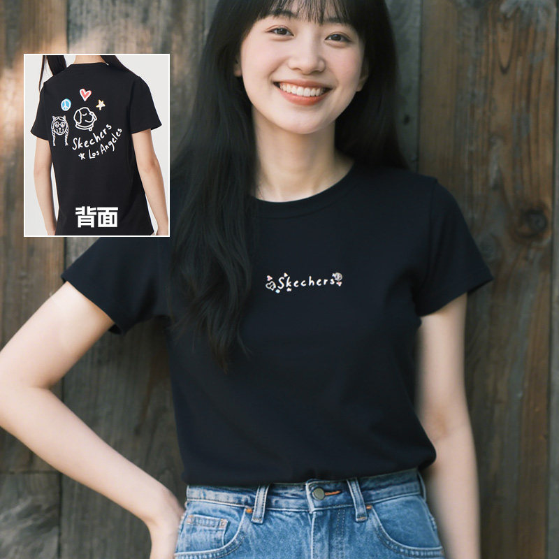 斯凯奇女装2025圆领运动服休闲短袖商场同款速干透气半截袖T恤