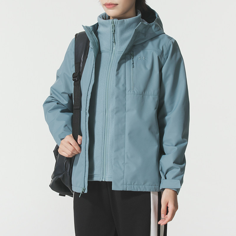 安德玛外套女装25新款户外PORTER 3-IN-1休闲三合一防风连帽夹克