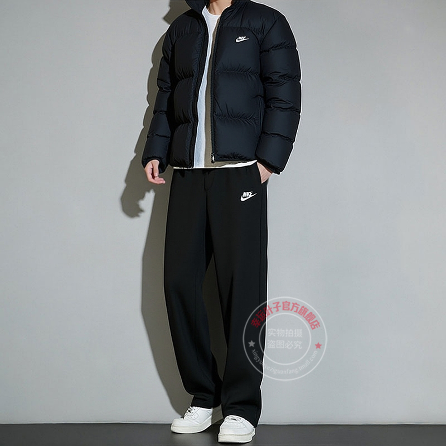 NIKE耐克运动套装男装秋冬新款立领羽绒服外套卫裤长裤保暖两件套