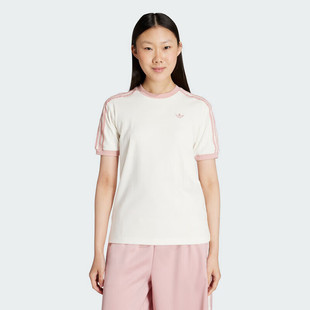 阿迪达斯三叶草白色休闲T恤女装圆领半袖女士运动服透气时尚短袖