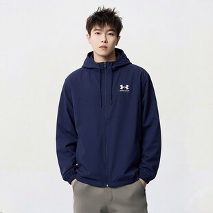 男士 新款 蓝色连帽宽松运动夹克 2026夏季 UA安德玛梭织速干外套男装