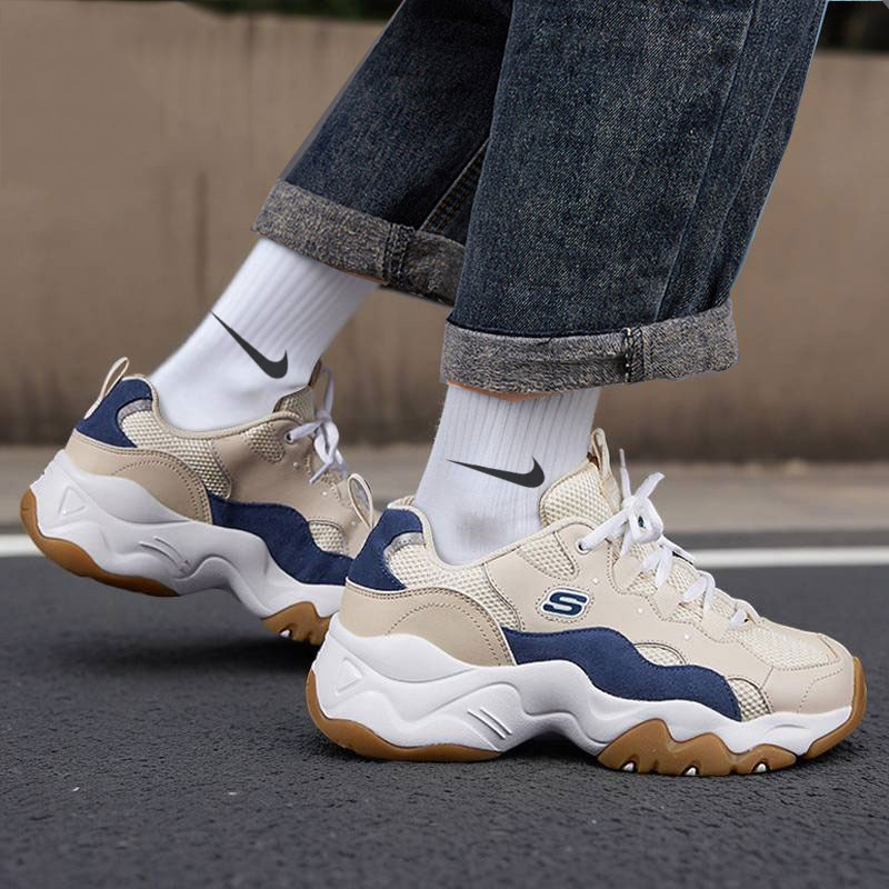 斯凯奇男鞋冬季款运动鞋正品鞋子新款熊猫鞋厚底老爹鞋男士休闲鞋