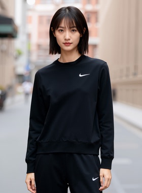 NIKE耐克女士卫衣女装2025新款跑步休闲运动服黑色套头衫IB8752