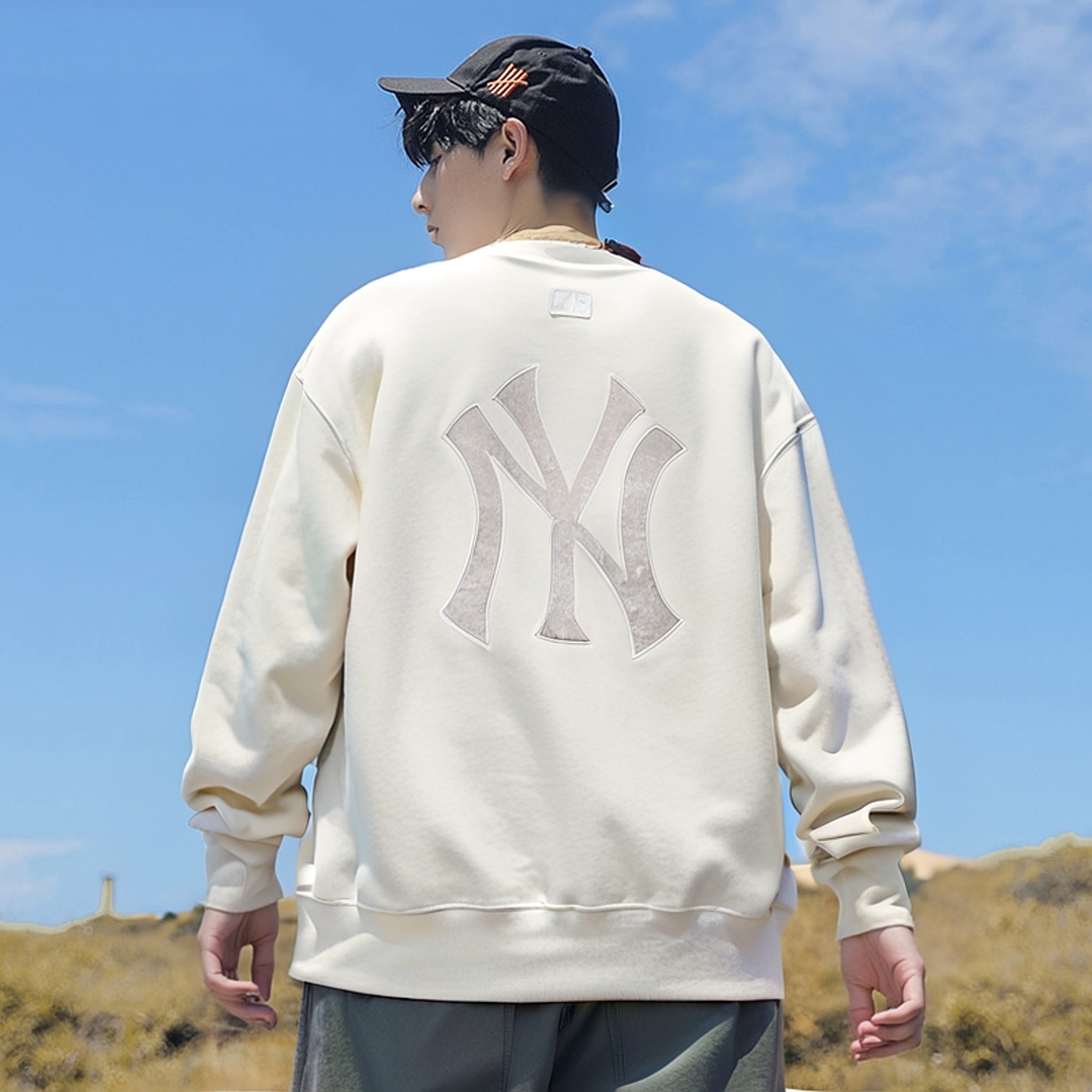 MLB长袖卫衣男款2025秋季新款圆领运动服外套老花白色宽松套头衫