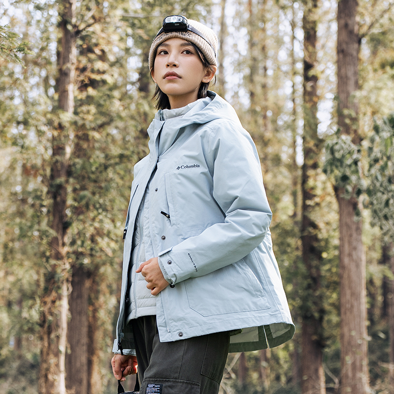 哥伦比亚羽绒三合一冲锋衣女冬季新款户外运动服保暖外套休闲夹克