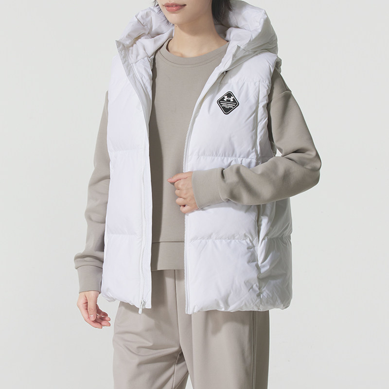 幸运叶子丨UA安德玛连帽羽绒马甲女装宽松上衣保暖防寒背心运动服