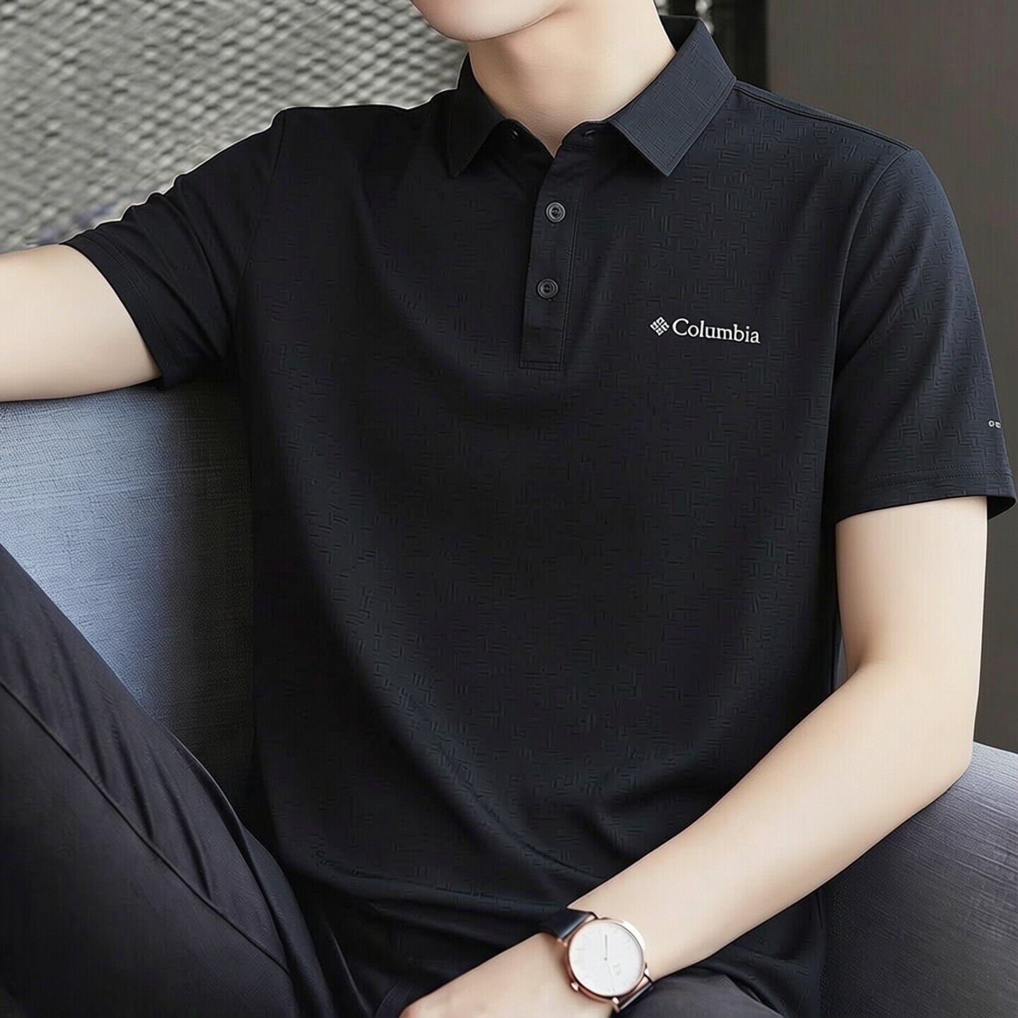 哥伦比亚速干polo短袖男装2026新款翻领T恤跑步训练运动服五分袖