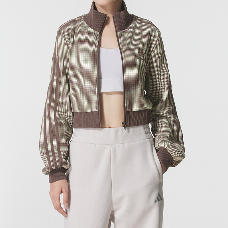 阿迪达斯三叶草女装 2025秋季新款运动服华夫格立领夹克修身外套