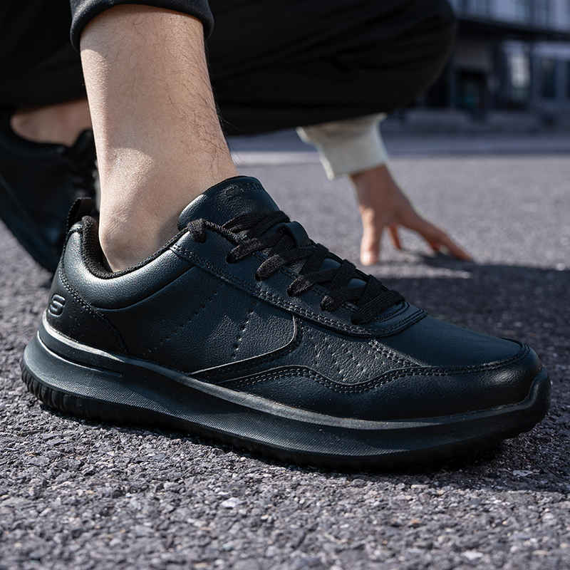 斯凯奇男鞋 运动鞋低帮轻便时尚潮流绑带男士皮质训练跑步休闲鞋
