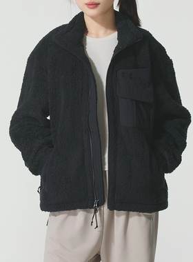 UA安德玛官方立领抓绒衣女装黑色保暖外套仿羊羔绒夹克防风运动服