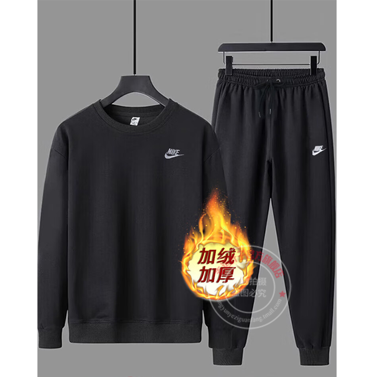 Nike耐克运动套装男2025冬季新款加绒圆领卫衣休闲束脚裤子两件套