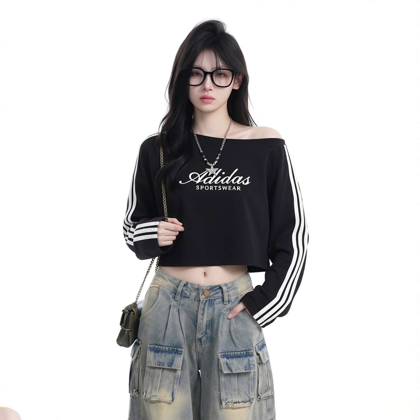 Adidas阿迪达斯短款长袖T恤女装2026秋季新款露腰时尚宽松套头衫