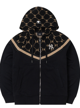 MLB官方黑色外套钻石老花拉链宽松连帽衫25冬季新款夹克3ATRM0144