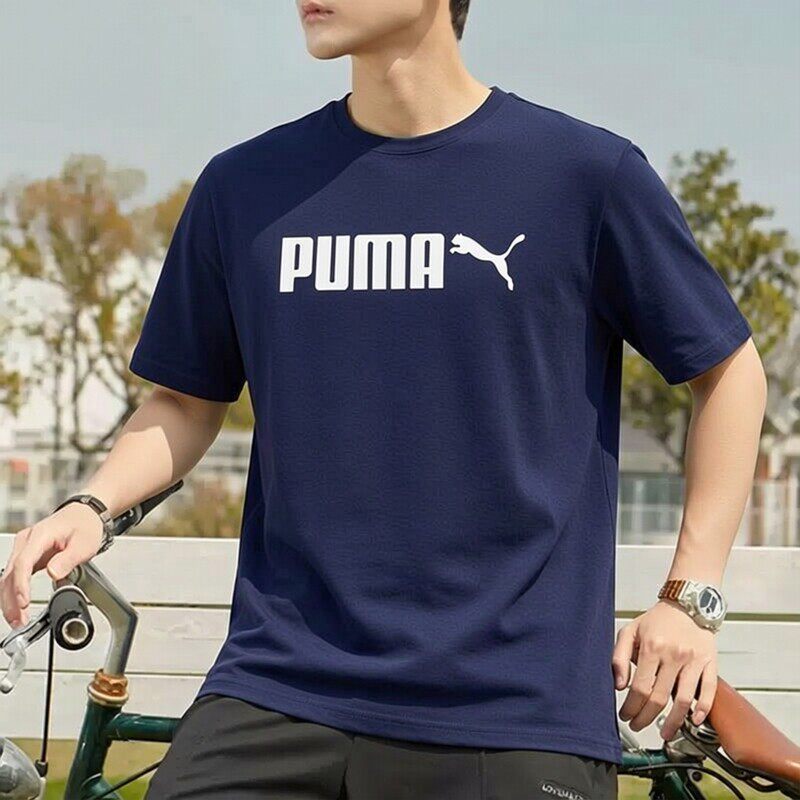 PUMA彪马T恤男装夏季新款男士蓝色纯棉透气休闲宽松半袖运动短袖