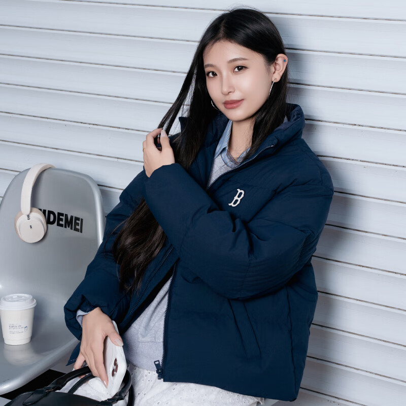 MLB官方 立领羽绒服外套男女装2025新款藏青色保暖运动服棉羽夹克