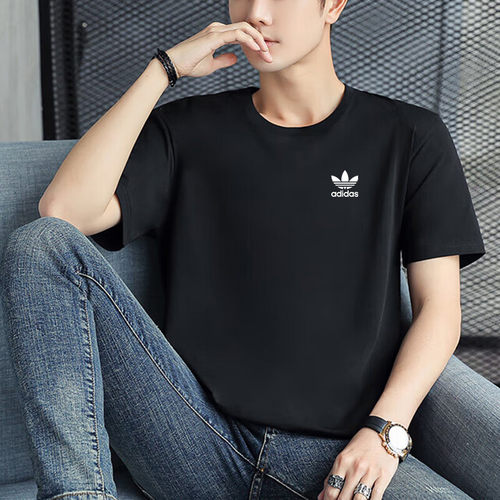 阿迪达斯三叶草短袖男士T恤2025新款纯棉运动半袖薄款体恤JD0349
