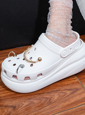 crocs官方旗舰店卡骆驰白色泡芙洞洞鞋女鞋夏季包头拖鞋厚底凉鞋