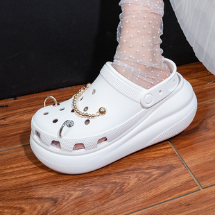 crocs官方旗舰店卡骆驰白色泡芙洞洞鞋女鞋夏季包头拖鞋厚底凉鞋