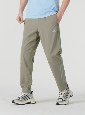 阿迪达斯速干长裤男裤秋季新款军绿色跑步运动裤薄款休闲裤IW5908