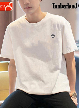 Timberland添柏岚白色休闲短袖男新款宽松圆领运动服T恤透气半袖