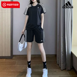 Adidas阿迪达斯运动套装女2024夏季新款女士跑步训练休闲短袖短裤