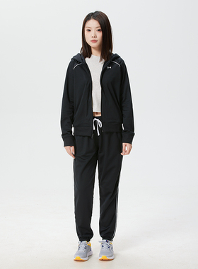 UA安德玛女装Rival Tricot运动服连帽夹克外套长裤休闲套装两件套