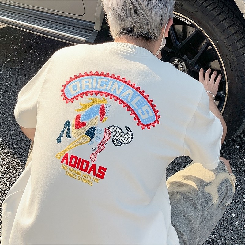 马年新年款CNY阿迪达斯三叶草男装女装运动服短袖T恤宽松情侣上衣