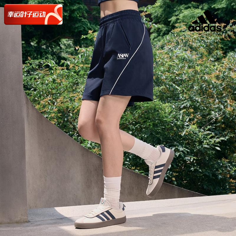 阿迪达斯梭织短裤女子2025秋季新款宽松运动裤复古休闲热裤JD1139