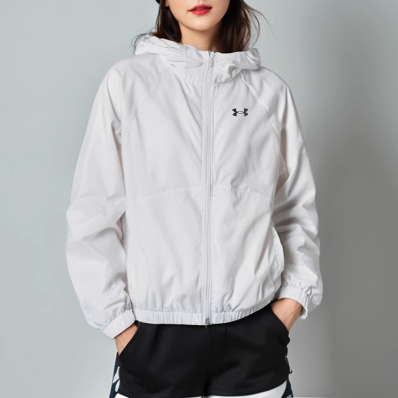 UA安德玛连帽夹克女装秋季新款户外防风衣健身训练服跑步运动外套