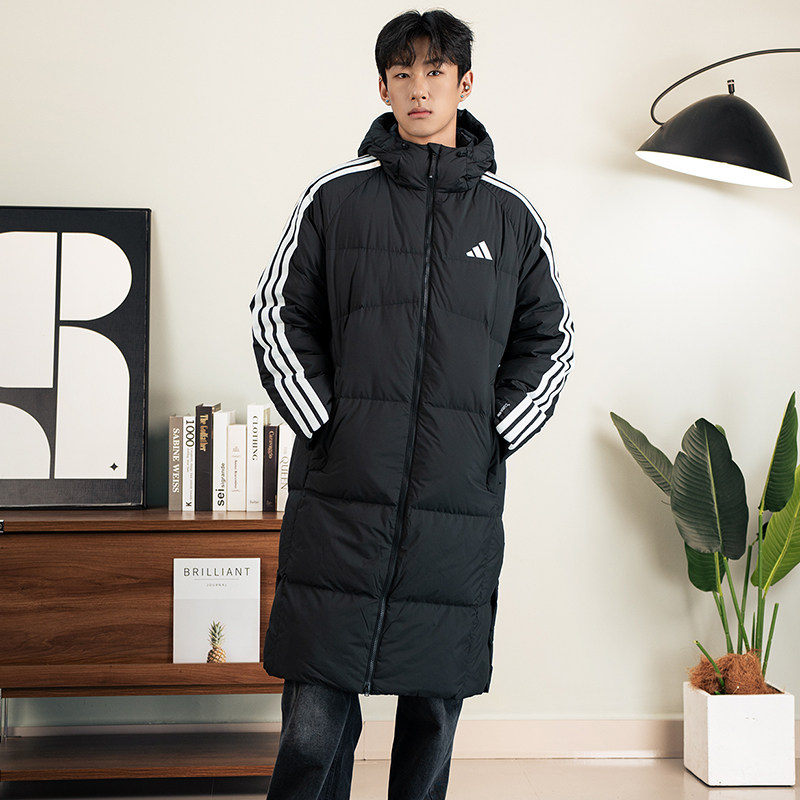 阿迪达斯长款羽绒服男装户外防寒外套连帽保暖运动服羽绒夹克上衣