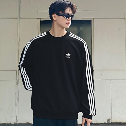 幸运叶子|阿迪达斯三叶草卫衣男三条纹运动服复古套头衫JN9786