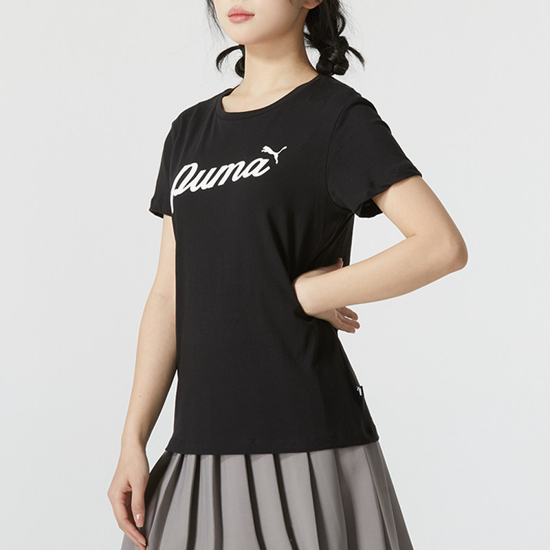 PUMA彪马黑色短袖女装女士圆领半袖休闲运动服透气T恤上衣682127