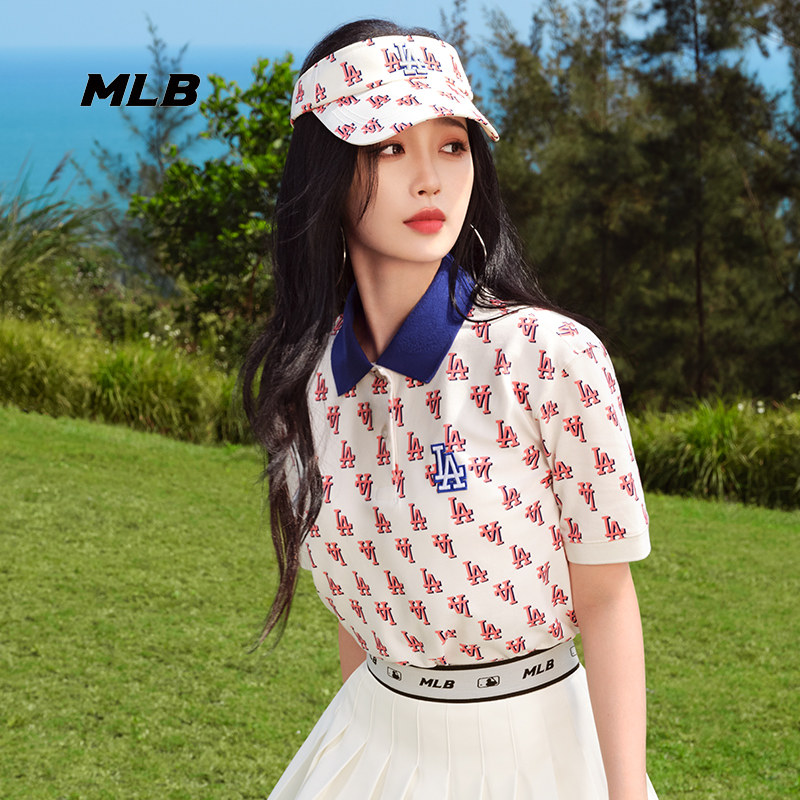 MLB官方女装T恤夏季新款虞书欣同款POLO衫LA老花短袖明星T恤潮_虎窝淘