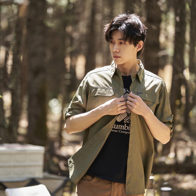 哥伦比亚休闲长袖衬衫男装2025秋季新款翻领衬衣运动服上衣AE0651