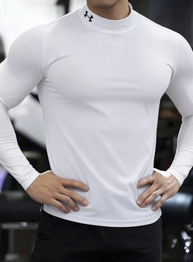 安德玛UA男装长袖T恤HeatGear男半高领训练运动服速干弹力紧身衣