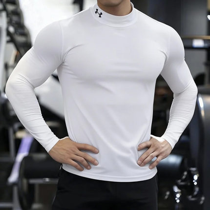 安德玛UA男装长袖T恤HeatGear男半高领训练运动服速干弹力紧身衣