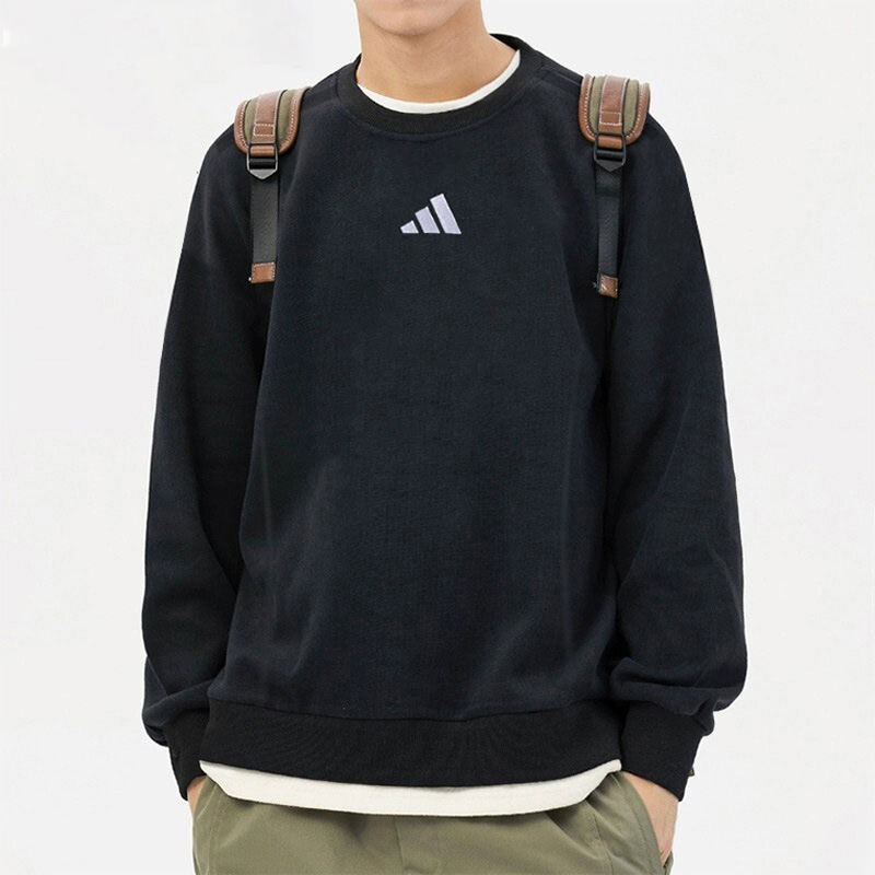 阿迪达斯男装秋季新款男士休闲卫衣跑步运动服圆领套头衫JE3837